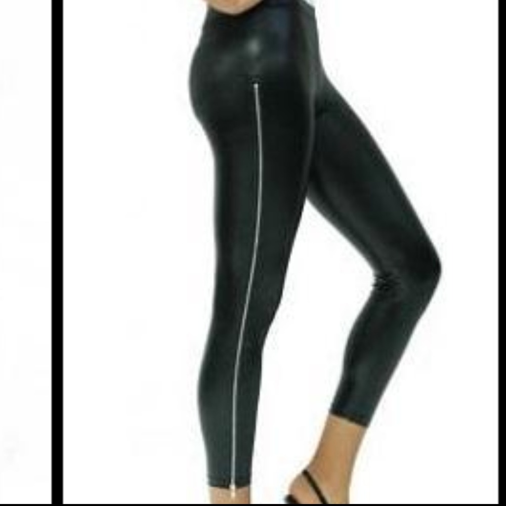 Black Faux Leather Leggings with Zipper